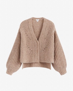 Cardigan Donna Cuyana Alpaca Lana Vergine Cropped Khaki | IIE6476DO