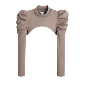 Magliette Donna Cuyana French Terry Puff Sleevelette Marroni Chiaro | KYB3162WX