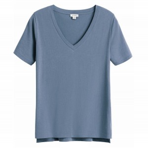 Magliette Donna Cuyana Pima V-Neck Tee Blu | QZQ5679GT