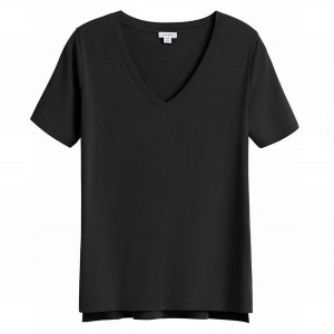 Magliette Donna Cuyana Pima V-Neck Tee Nere | UHN1532MB