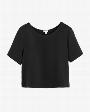 Magliette Donna Cuyana Silk Cropped Crewneck Tee Nere | YBP6317YJ