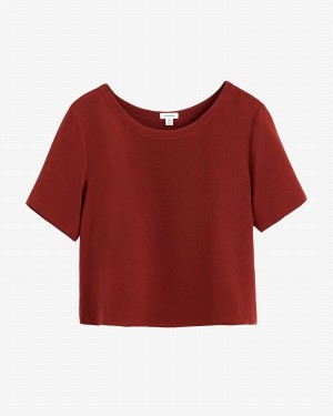 Magliette Donna Cuyana Silk Cropped Crewneck Tee Rosse Scuro | DWT189HS