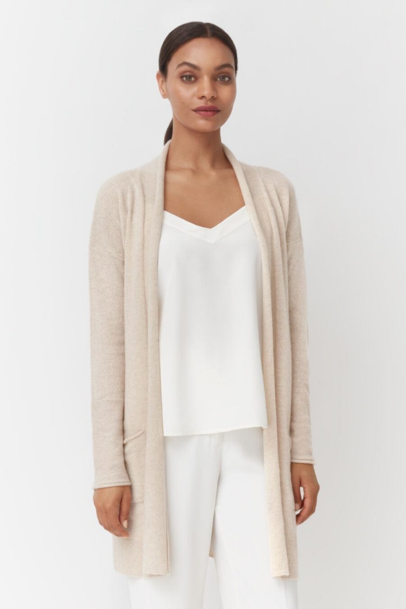 Cardigan Donna Cuyana Single-Origin Cashmere Long Beige | HEA4311ZD