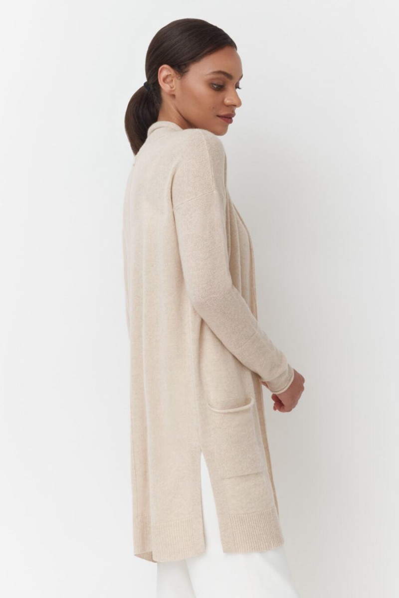 Cardigan Donna Cuyana Single-Origin Cashmere Long Beige | HEA4311ZD