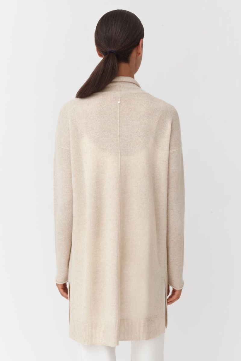 Cardigan Donna Cuyana Single-Origin Cashmere Long Beige | HEA4311ZD