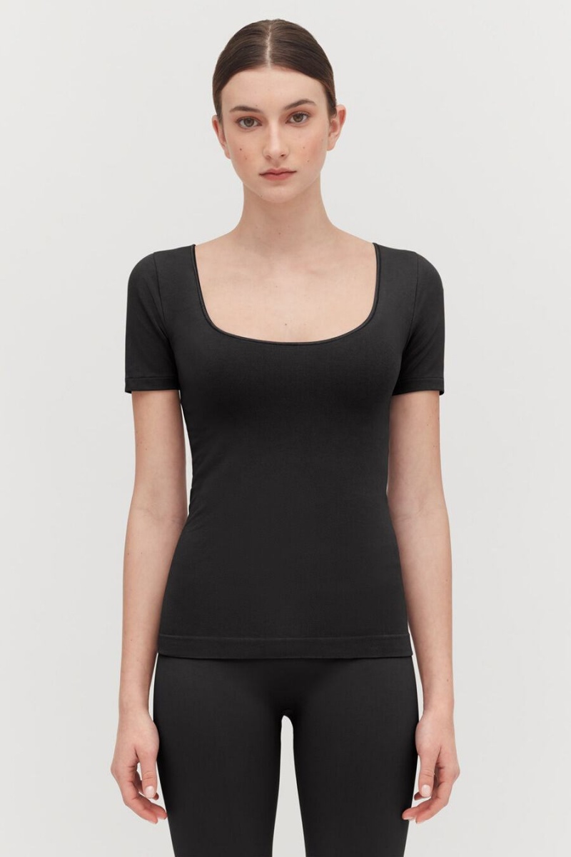 Magliette Donna Cuyana Stretch Scoop Neck Tee Nere | EXU862IO