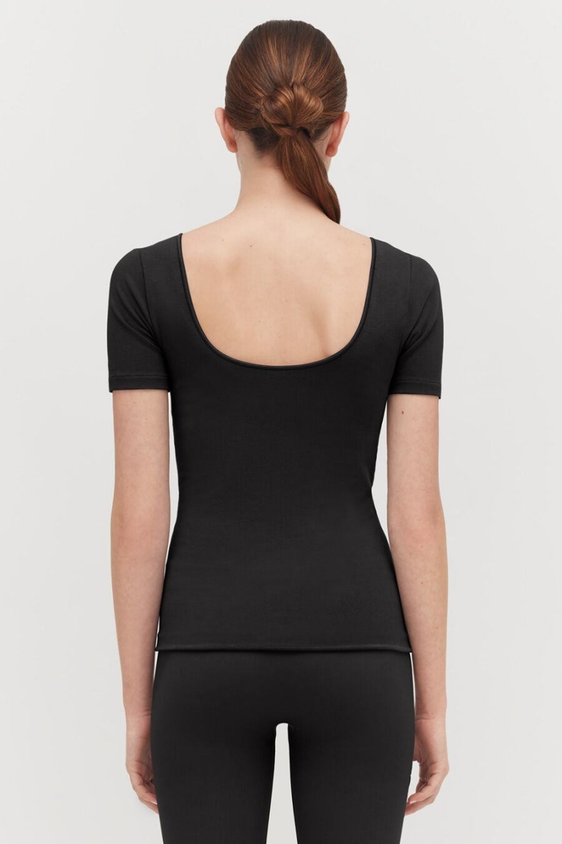 Magliette Donna Cuyana Stretch Scoop Neck Tee Nere | EXU862IO