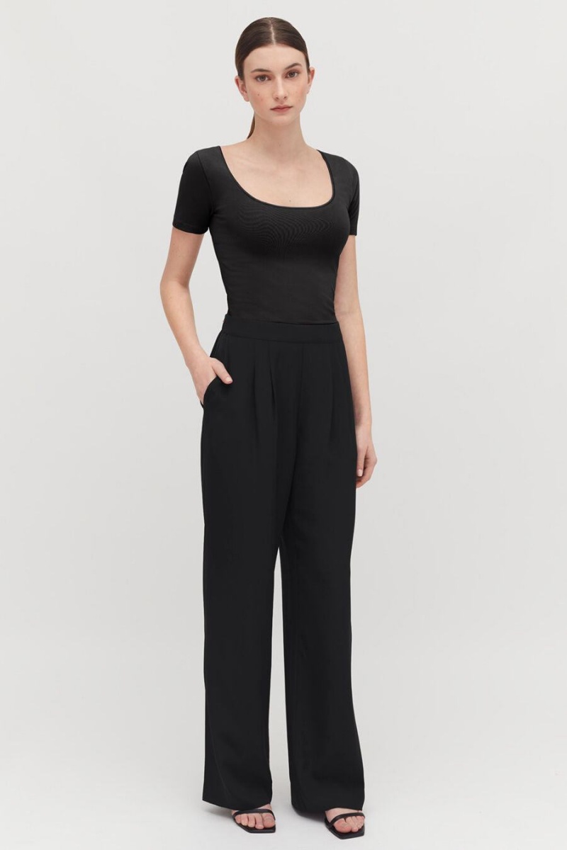 Magliette Donna Cuyana Stretch Scoop Neck Tee Nere | EXU862IO