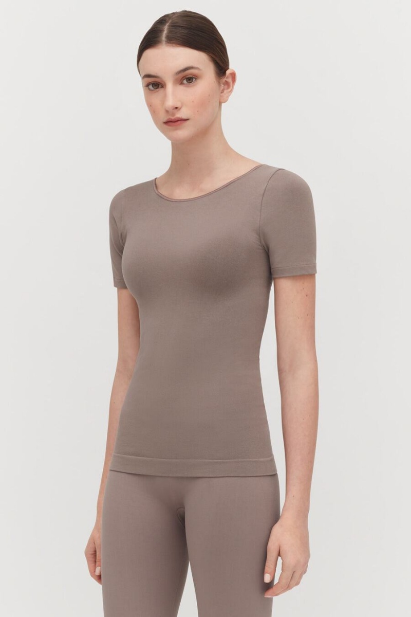 Magliette Donna Cuyana Stretch Scoop Neck Tee Marroni Chiaro | VVV4761CA