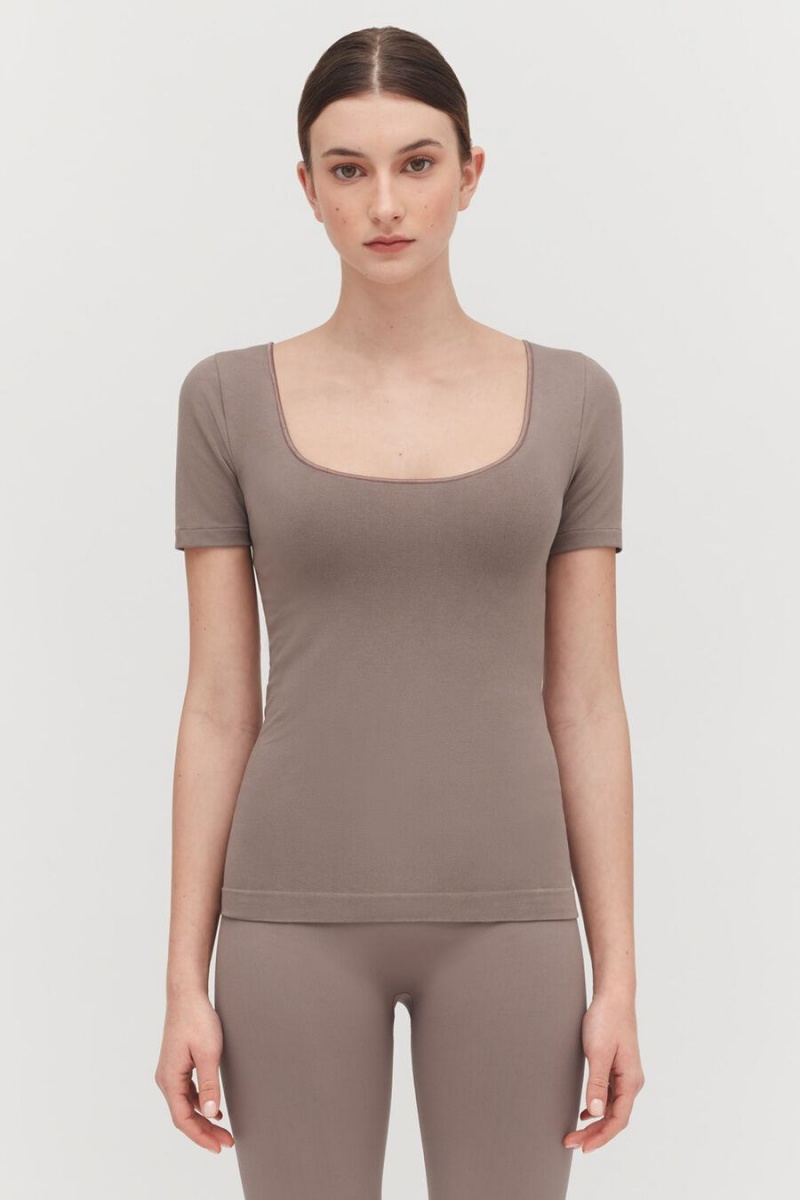 Magliette Donna Cuyana Stretch Scoop Neck Tee Marroni Chiaro | VVV4761CA