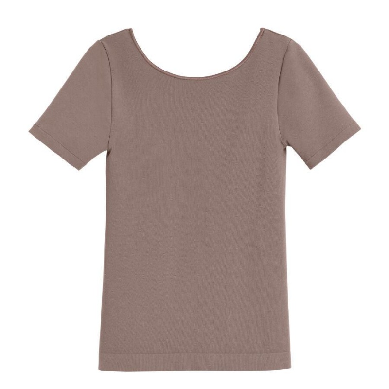 Magliette Donna Cuyana Stretch Scoop Neck Tee Marroni Chiaro | VVV4761CA