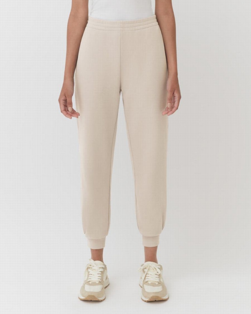 Pantaloni Jogger Donna Cuyana Terry Sculpted Crema Bianche | LUB2292AL